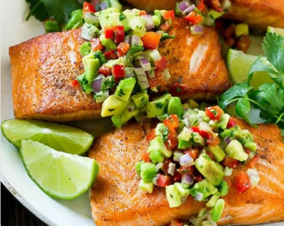 Pan Fried Salmon, Tomato Tom Yum Salsa & Avocado Purée