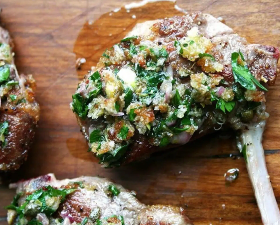 BBQ Lamb Chops & Tarragon Bread Salsa